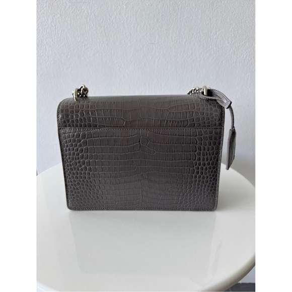 Saint Laurent YSL Grey Croc Medium Leather Sunset Bag - Picture 8 of 9